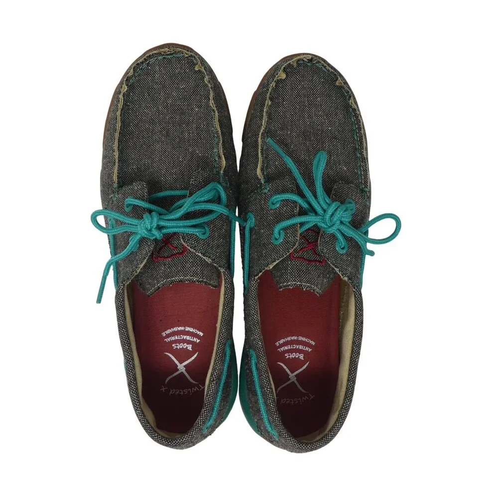 Twisted X Blue Tweed Boat Shoe Driving Mocs‎ Loafers Womens 8